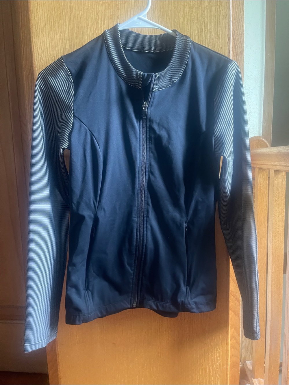 MPG Black Active Bomber Jacket with Gray Patterned Sleeves